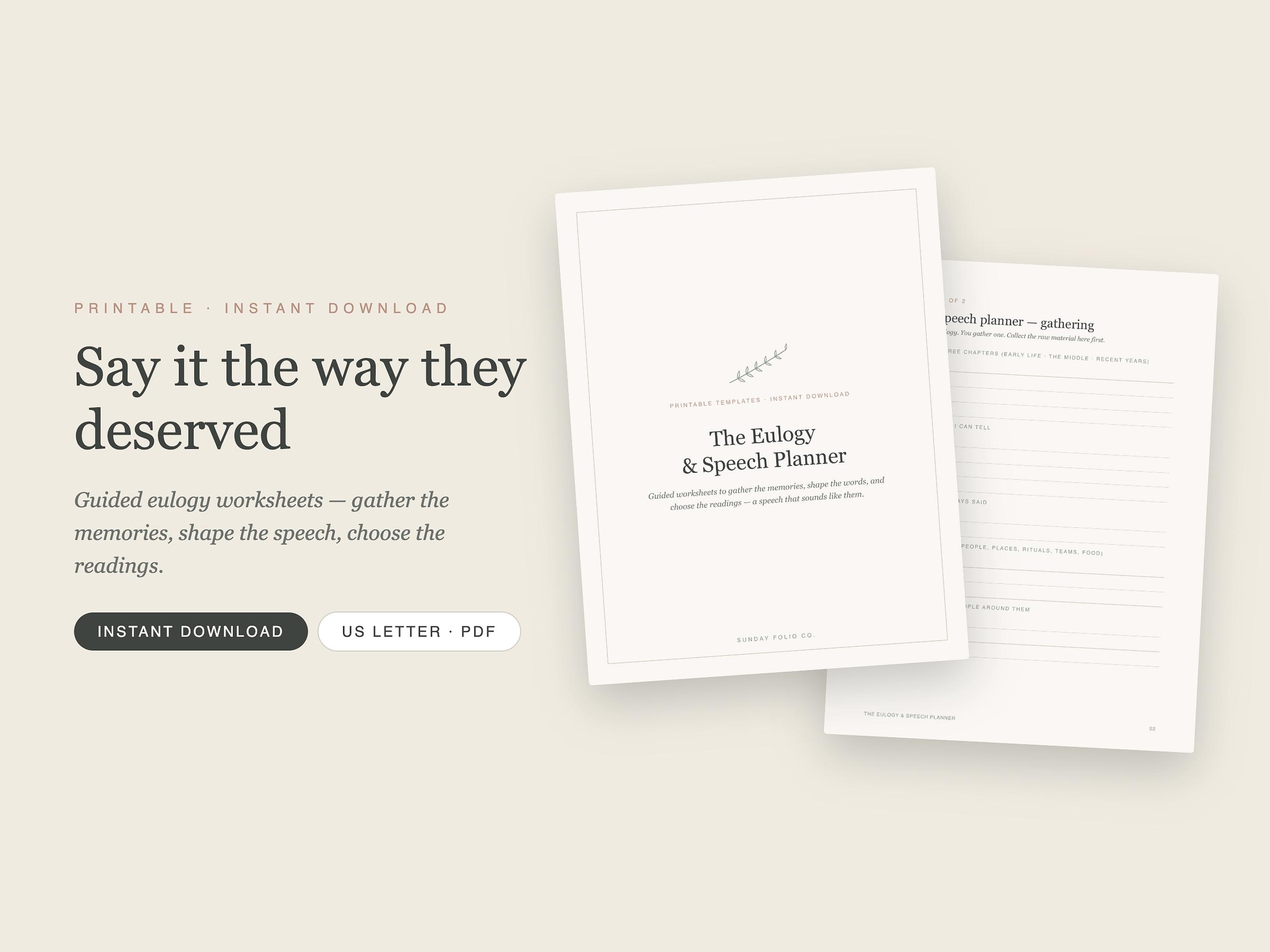 Eulogy Template Planner Printable