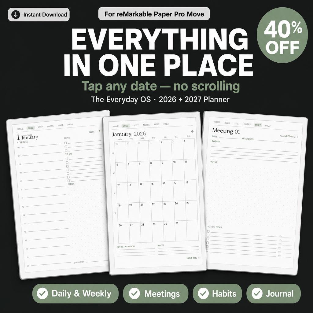 2026 2027 Digital Planner for reMarkable Paper Pro Move